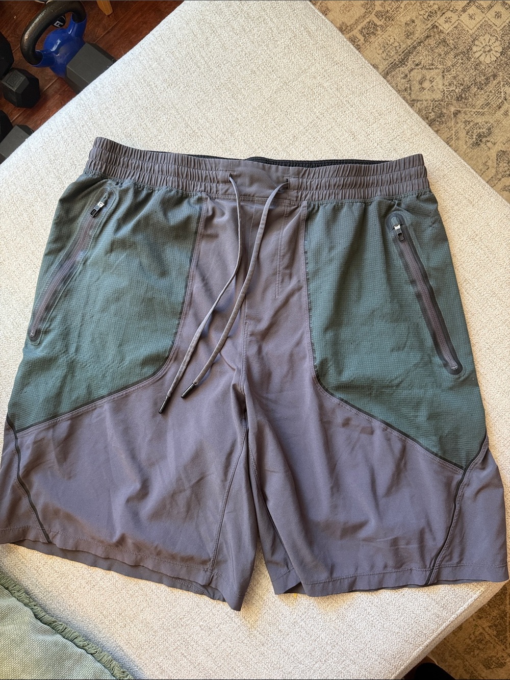Lululemon Men's Two-Tone Green & Gray Tech Shorts XL